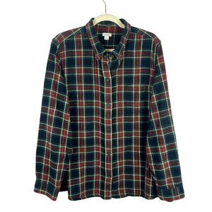 Vintage LL Bean Plaid Flannel Shirt Women Plus 2X Black Red Cotton Button Front